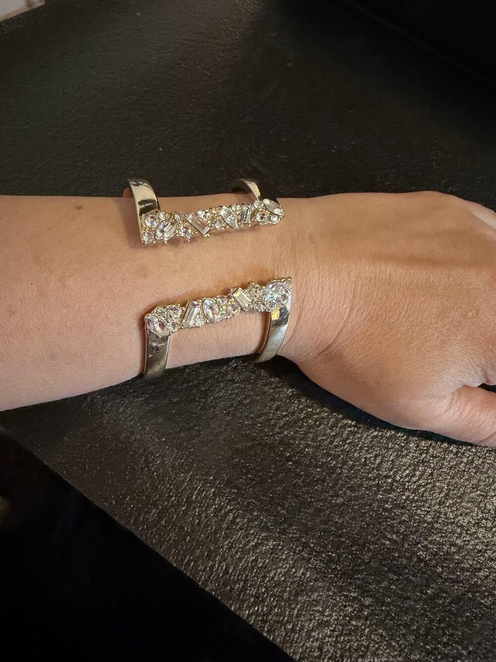 Gold-Tone Crystal Rhinestone Open Cuff Bracelet Statement Spike Bangle for Women